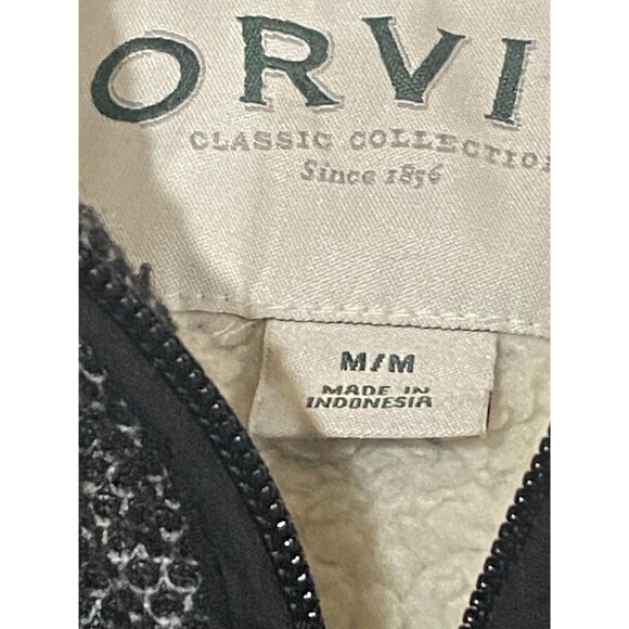 Orvis Sweatshirt Mens Medium Black Snap Collar 1/4 Zip Fleece Lined - Picture 7 of 7